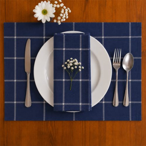 Navy white windowpane napkins wholesale order